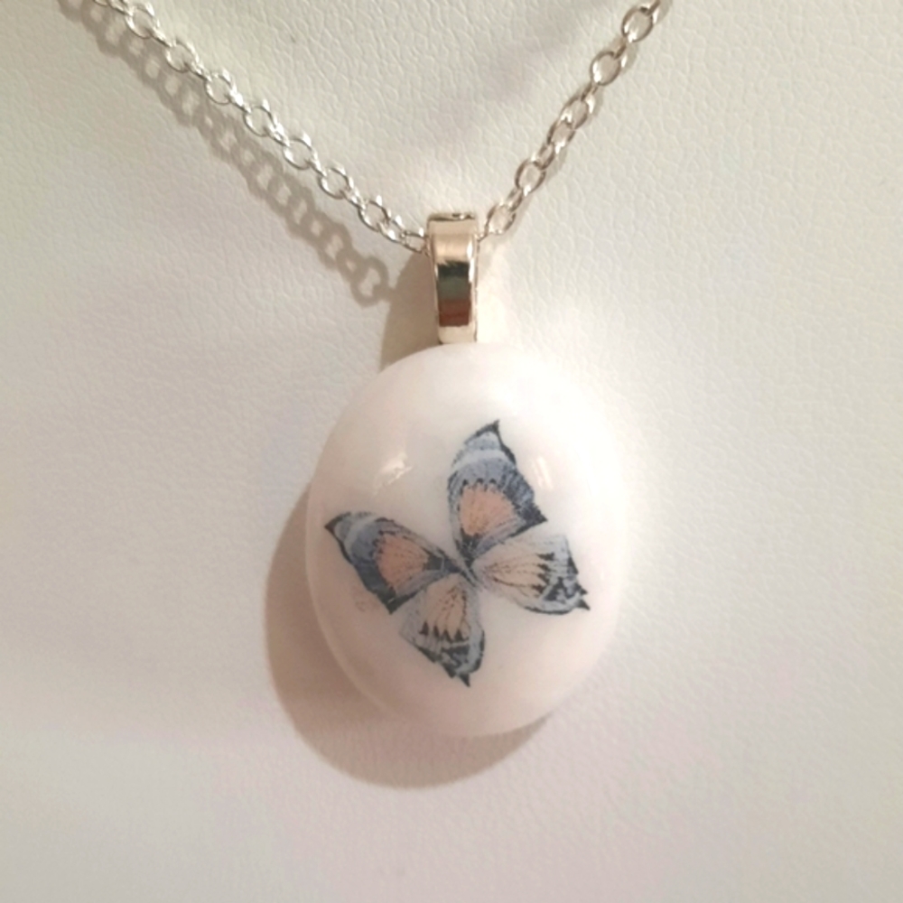 Blue Stained Glass Butterfly 🦋 Necklace